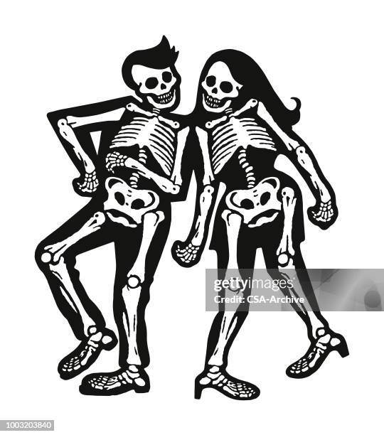 ilustraciones, imágenes clip art, dibujos animados e iconos de stock de dos bailarines de esqueleto - esqueleto humano