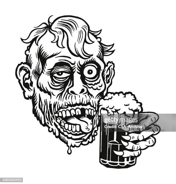 zombie holding a beer - beer cheer stock illustrations