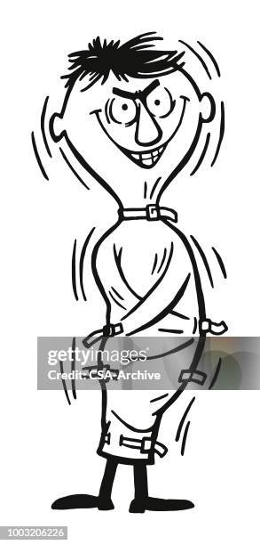 stockillustraties, clipart, cartoons en iconen met man in een keurslijf - dwangbuis