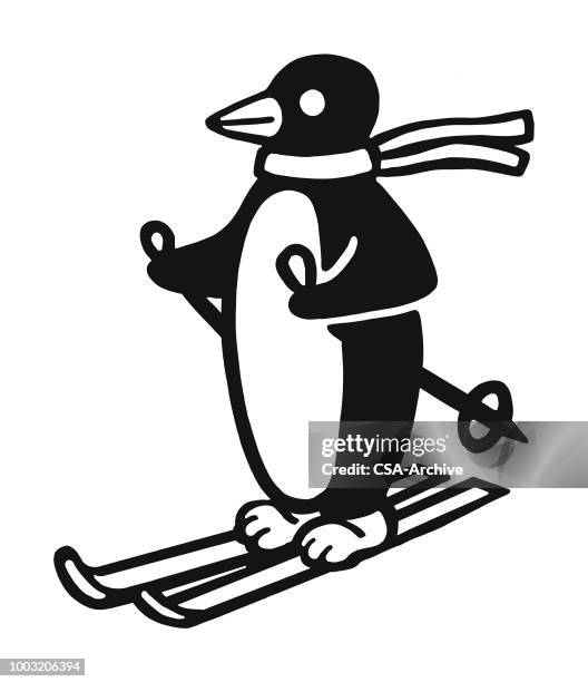 penguin skiing - skiing icon stock illustrations