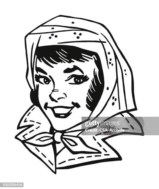 woman with scarf on head - raincoat stock illustrations