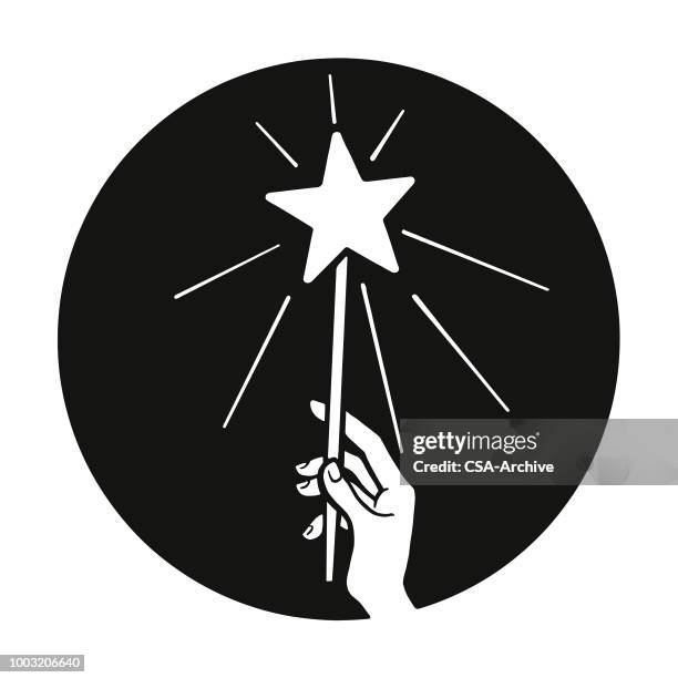 hand holding a magic wand - hand magic wand stock illustrations