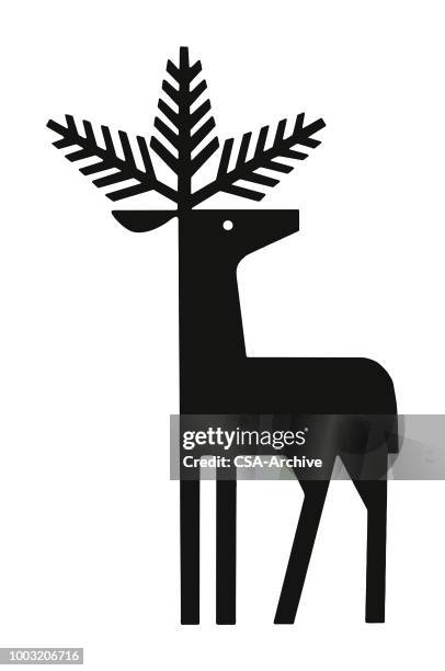 stockillustraties, clipart, cartoons en iconen met hert met groenblijvende takken voor antlers - deer