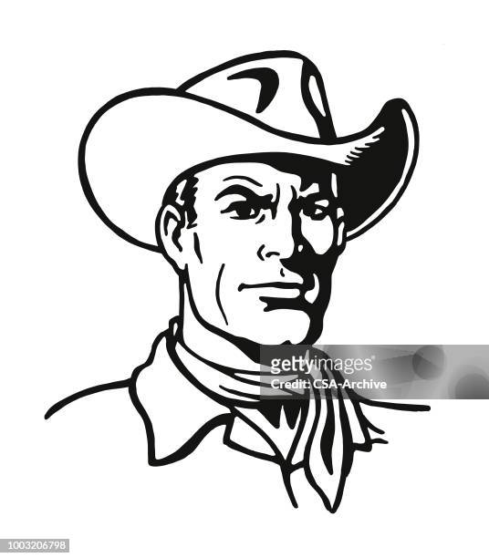 portrait of a cowboy - cowboy black and white american male portrait stock illustrations