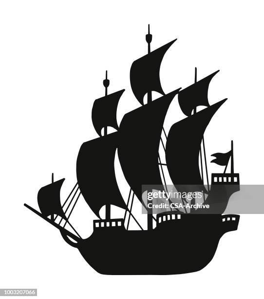 stockillustraties, clipart, cartoons en iconen met silhouet van een piratenschip - pirate boat