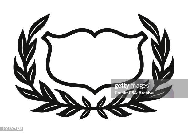 shield and laurel leaves - leaf wreath stock illustrations