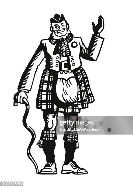 man dressed in a kilt - kilt stock illustrations