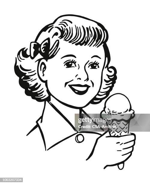 girl eating ice cream - eating ice cream stock illustrations