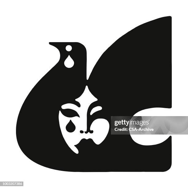 silhouette of bird and face - bird cry stock illustrations