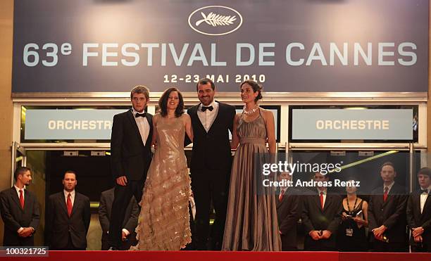 Actor Rudolf Frecska, actress Kitty Csikos, director Kornel Mundruczo and guest attend the "Tender Son - The Frankenstein Project" Premiere at the...