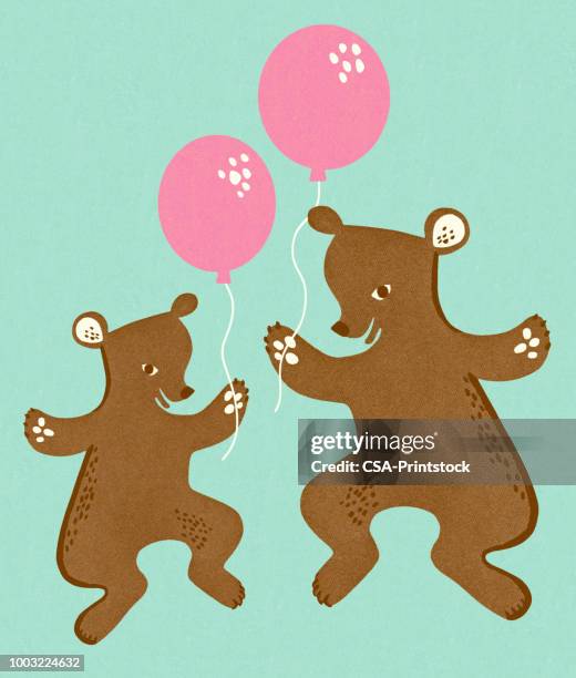 two bears with balloons - dancing bear stock illustrations