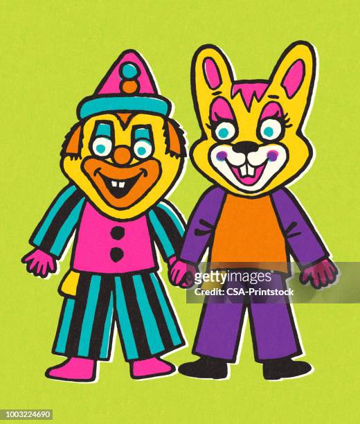 ilustrações de stock, clip art, desenhos animados e ícones de a clown and a rabbit - fantasia de coelho