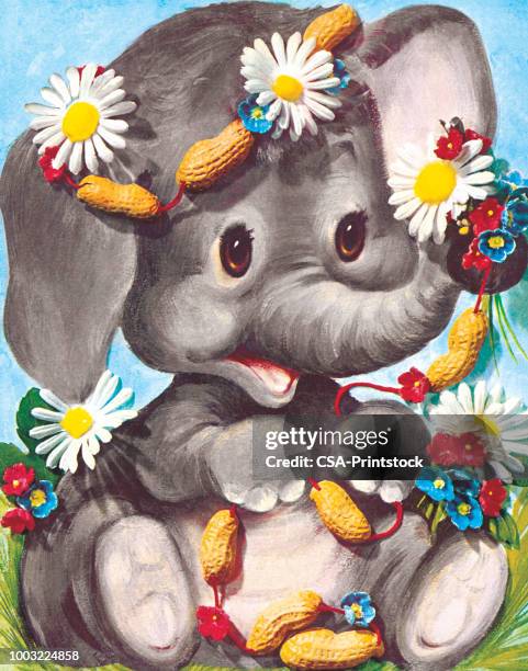 happy little elephant - elephant peanuts stock illustrations