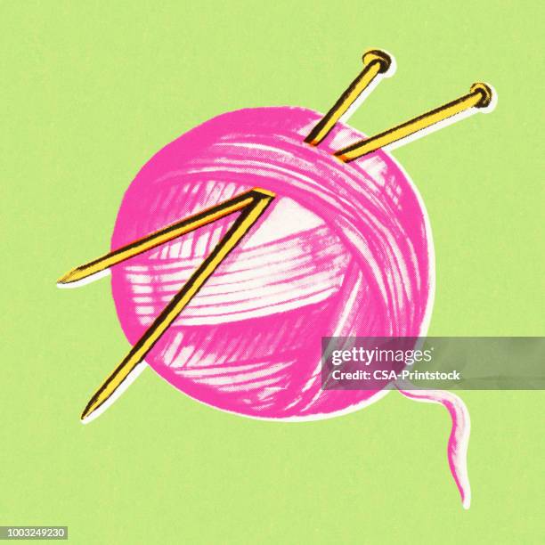 ball of yarn and knitting needles - ball of wool stock illustrations