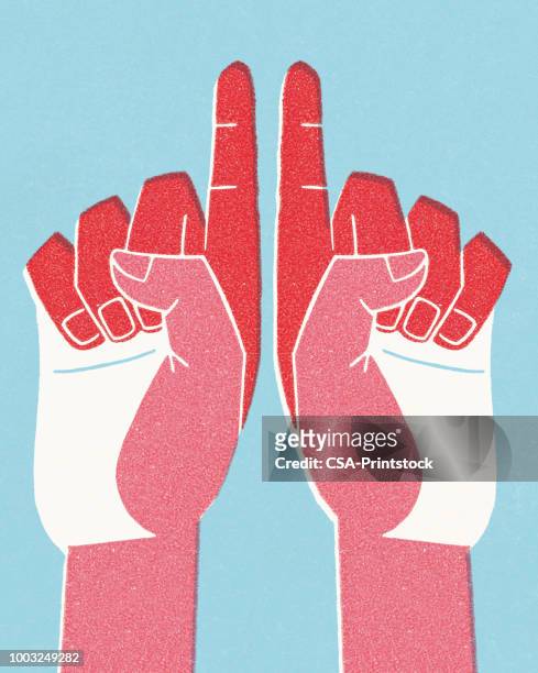 two hands pointing up - modern art stock illustrations