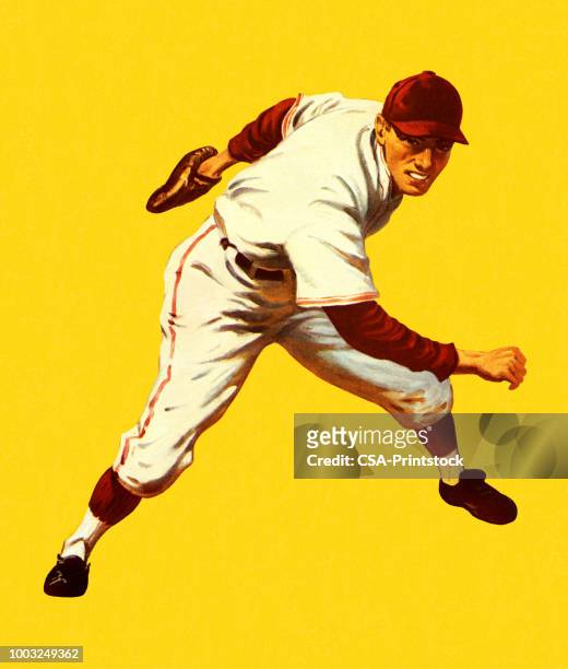 ilustraciones, imágenes clip art, dibujos animados e iconos de stock de jugador de béisbol - baseball sport