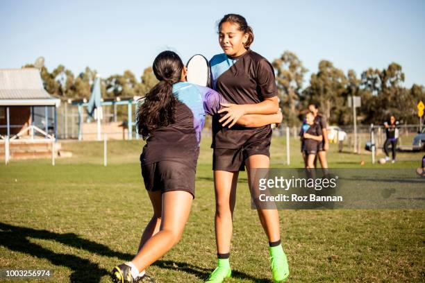 under 13 girls playing rugby in queensland australia - rugby training stock pictures, royalty-free photos & images