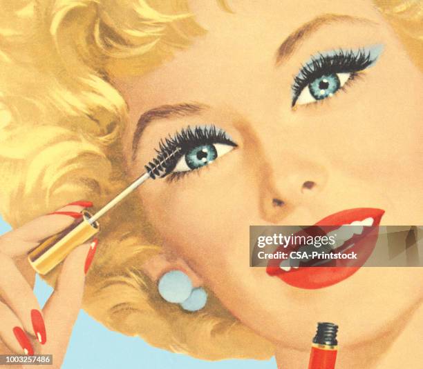 woman applying mascara - eye make up stock illustrations