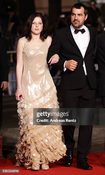 Actress Kitty Csikos, director Kornel Mundruczo attend the "Tender Son - The Frankenstein Project" Premiere at the Palais des Festivals during the...