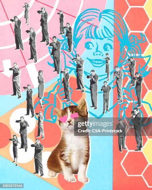 multiple people pointing guns at a kitten - kid crazy stock illustrations