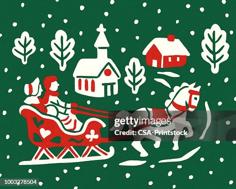 Winter Scene With Horse-Drawn Sleigh Winter Scene With Horse-Drawn Sleigh