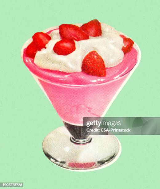 strawberry dessert in a dish - parfait bowl stock illustrations