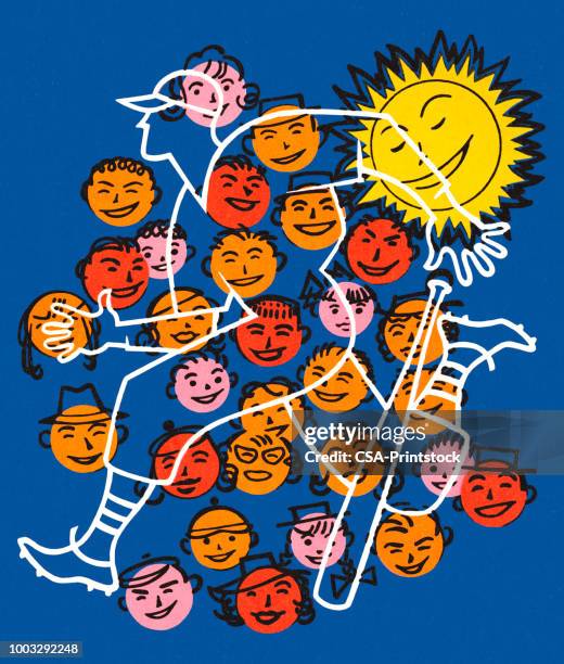 many faces watching a baseball player - watching baseball game stock illustrations