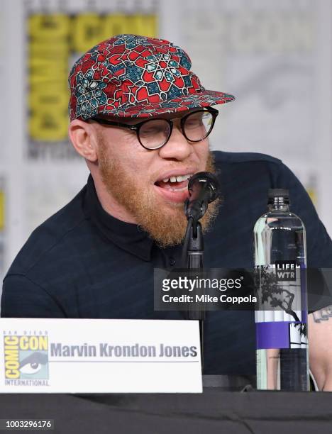 Marvin 'Krondon' Jones speaks onstage at the "Black Lightning" Special Video Presentation and Q&A during Comic-Con International 2018 at San Diego...