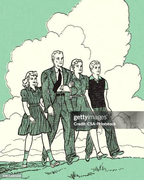 family walking - two parents stock illustrations