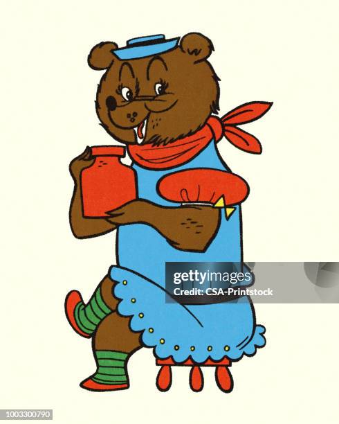 bear dressed in clothes - bear white background stock illustrations