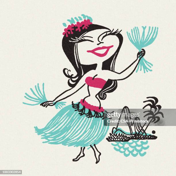 hula dancer - grass skirt stock illustrations