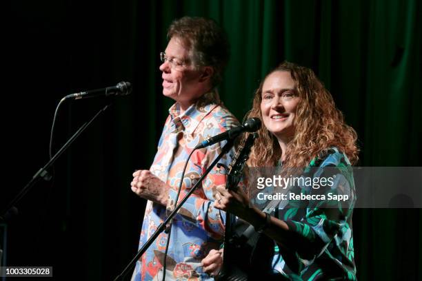 Scott Billington and Johnette Downing perform at Swamp Romp: Louisiana Roots Music for Families at The GRAMMY Museum on July 21, 2018 in Los Angeles,...