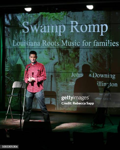 Museum Education Program Manager Adam LeBow speak onstage at Swamp Romp: Louisiana Roots Music for Families at The GRAMMY Museum on July 21, 2018 in...