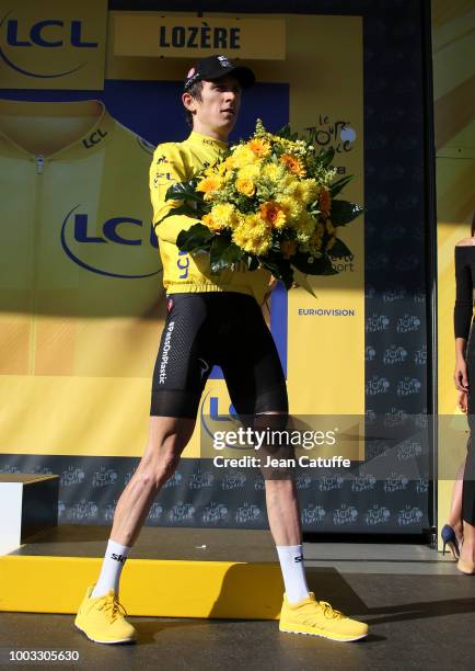 Geraint Thomas of Great Britain and Team Sky retains the yellow jersey of race's leader following stage 14 of Le Tour de France 2018 between Saint...