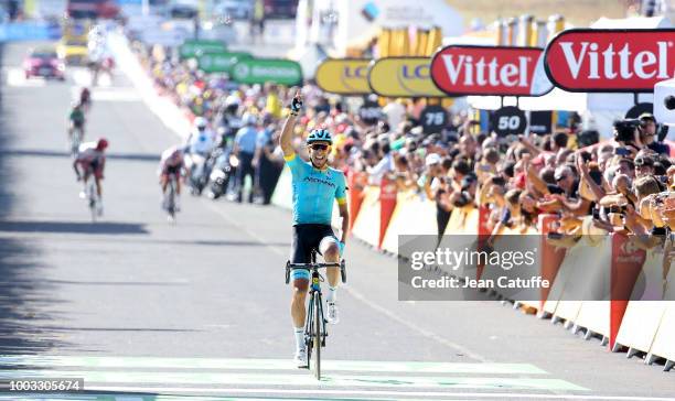 Omar Fraile Matarranz of Spain and Astana Pro Team celebrates winning stage 14 of Le Tour de France 2018 between Saint Paul Trois Chateaux and Mende...