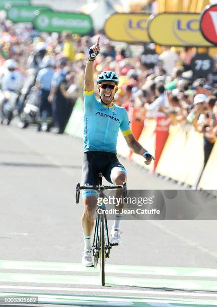Omar Fraile Matarranz of Spain and Astana Pro Team celebrates winning stage 14 of Le Tour de France 2018 between Saint Paul Trois Chateaux and Mende...
