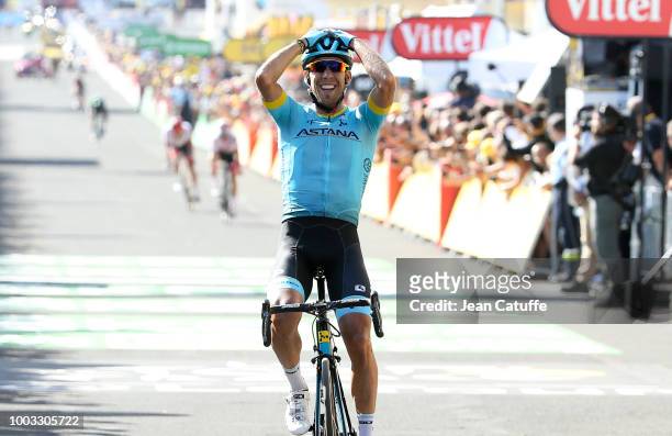 Omar Fraile Matarranz of Spain and Astana Pro Team celebrates winning stage 14 of Le Tour de France 2018 between Saint Paul Trois Chateaux and Mende...