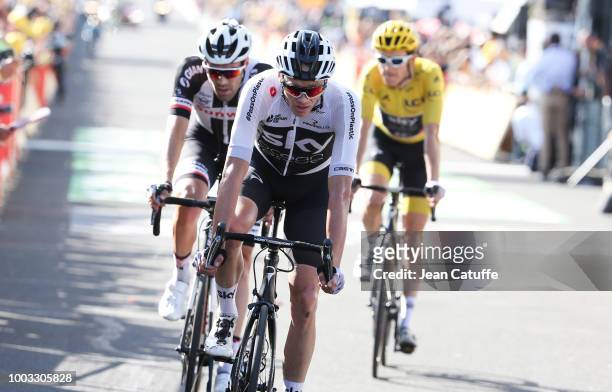 Chris Froome of Great Britain and Team Sky, Tom Dumoulin of the Netherlands and Team Sunweb, Geraint Thomas of Great Britain and Team Sky finishing...