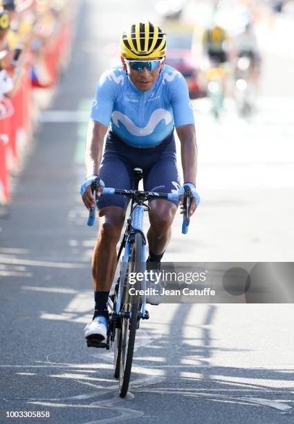 Nairo Quintana of Colombia and Movistar Team finishing stage 14 of Le Tour de France 2018 between Saint Paul Trois Chateaux and Mende on July 21,...