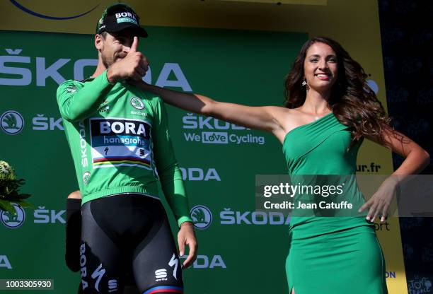 Peter Sagan of Slovakia and Team Bora-Hansgrohe retains the green jersey of best sprinter following stage 14 of Le Tour de France 2018 between Saint...