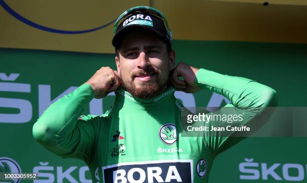 Peter Sagan of Slovakia and Team Bora-Hansgrohe retains the green jersey of best sprinter following stage 14 of Le Tour de France 2018 between Saint...