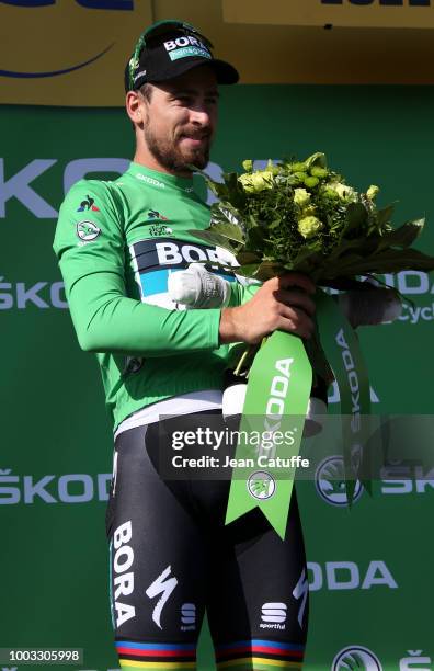 Peter Sagan of Slovakia and Team Bora-Hansgrohe retains the green jersey of best sprinter following stage 14 of Le Tour de France 2018 between Saint...