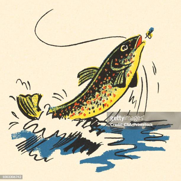 bildbanksillustrationer, clip art samt tecknat material och ikoner med fisk som hoppar ur vattnet - krok
