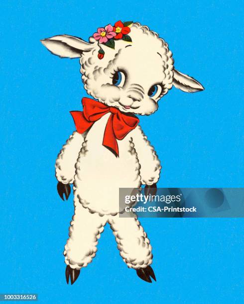 lamb wearing a bow - lamb stock illustrations
