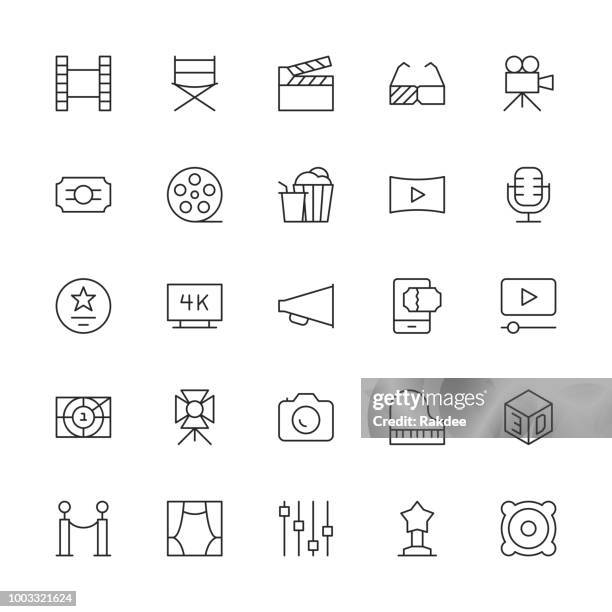 bildbanksillustrationer, clip art samt tecknat material och ikoner med film industrin ikoner - tunn linje-serien - videokamera