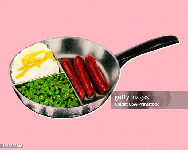 cooking dinner in a pan - frying pan stock illustrations