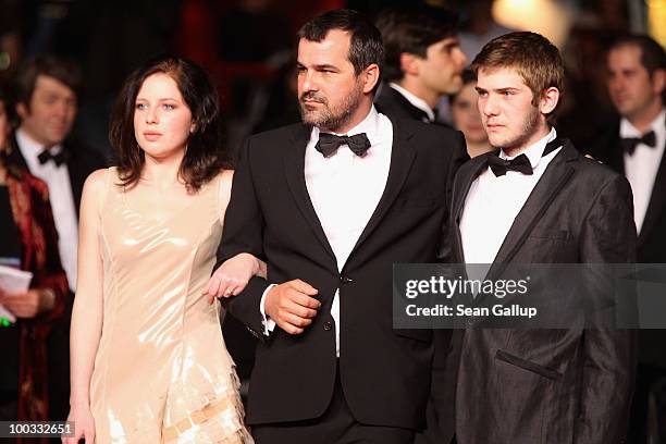 Actress Kitty Csikos, director Kornel Mundruczo and actor Rudolf Frecska attend the "Tender Son - The Frankenstein Project" Premiere at the Palais...