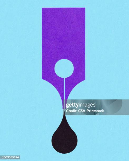 ilustraciones, imágenes clip art, dibujos animados e iconos de stock de pluma y tinta gota de tinta - pluma estilográfica