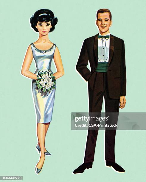 wedding couple - paper doll clothes stock illustrations