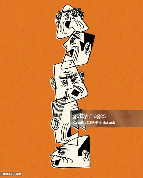 ilustrações, clipart, desenhos animados e ícones de cinco rabugentos - mastro totêmico
